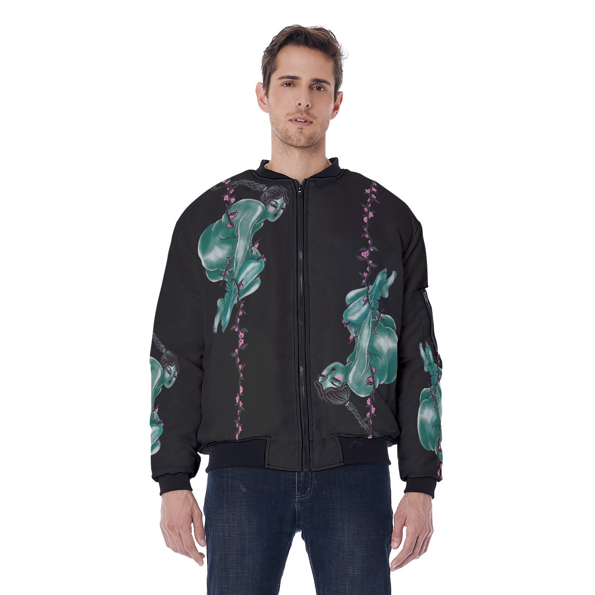 "Trust" unisex bomber jacket by ArtistNatalie, front view