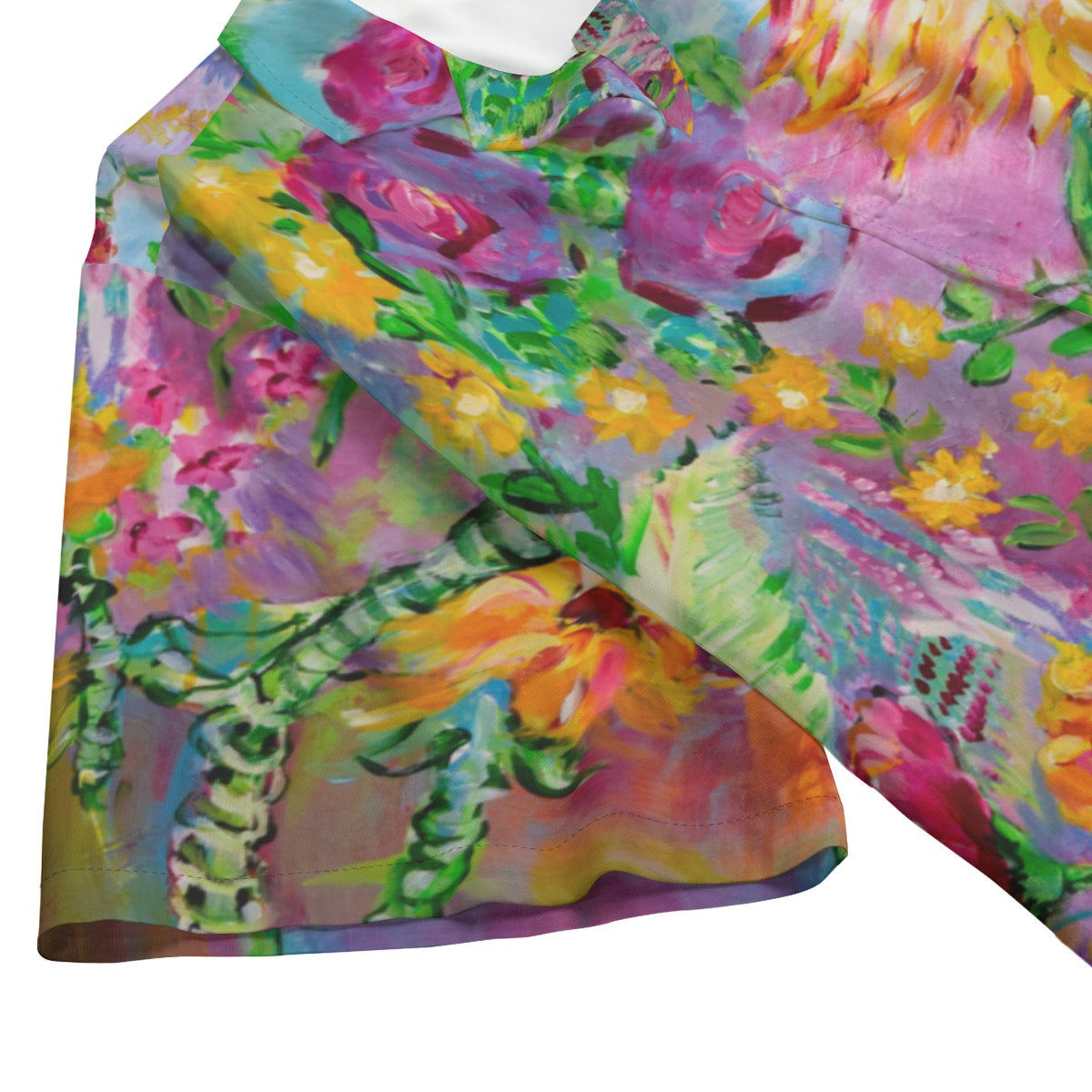 "Sunflower" rayon button up shirt by ArtistNatalie, styled view