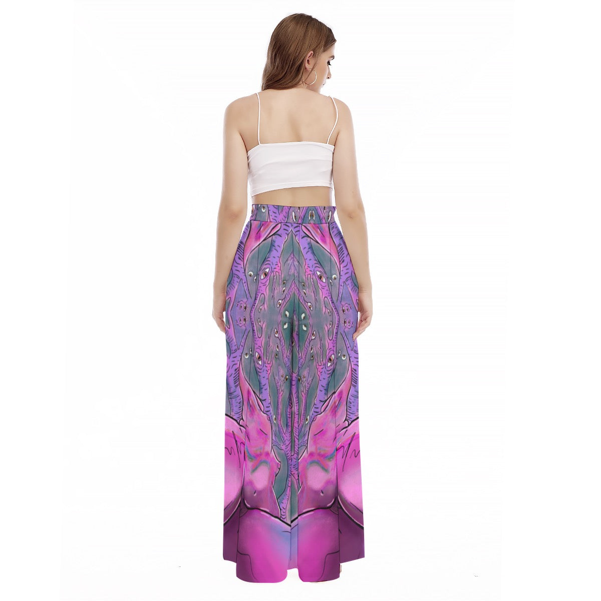 "Can You Ego Death Me Again" high-waisted wide leg pants by ArtistNatalie, detail view