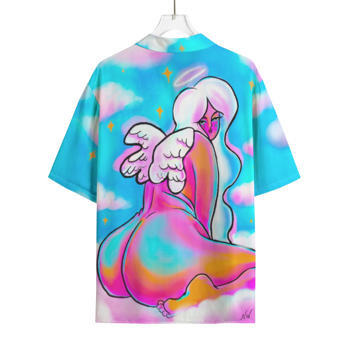 "Too Good" rayon button up shirt by ArtistNatalie, back view