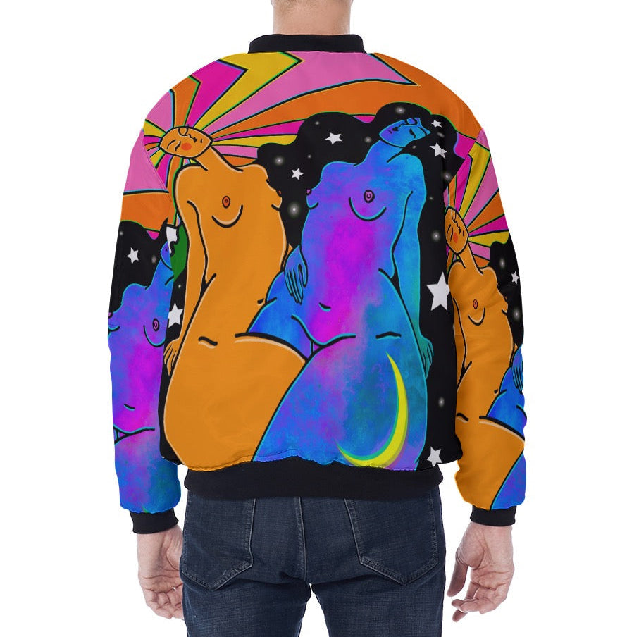 "Embody Love" unisex bomber jacket by ArtistNatalie, front view