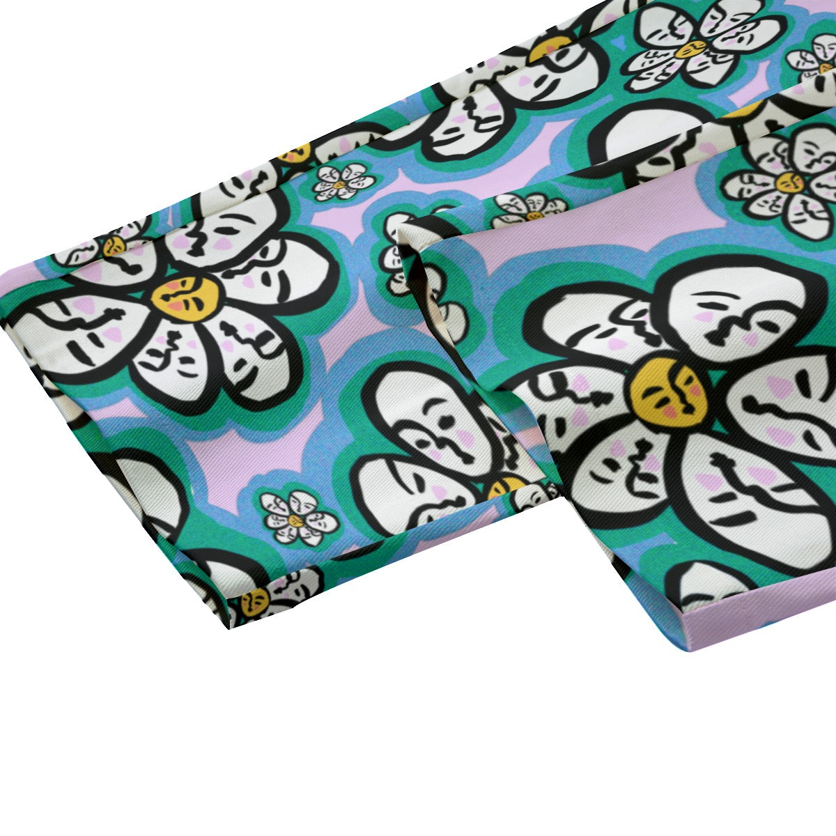 "Flower Power" cotton straight leg pants by ArtistNatalie, detail view
