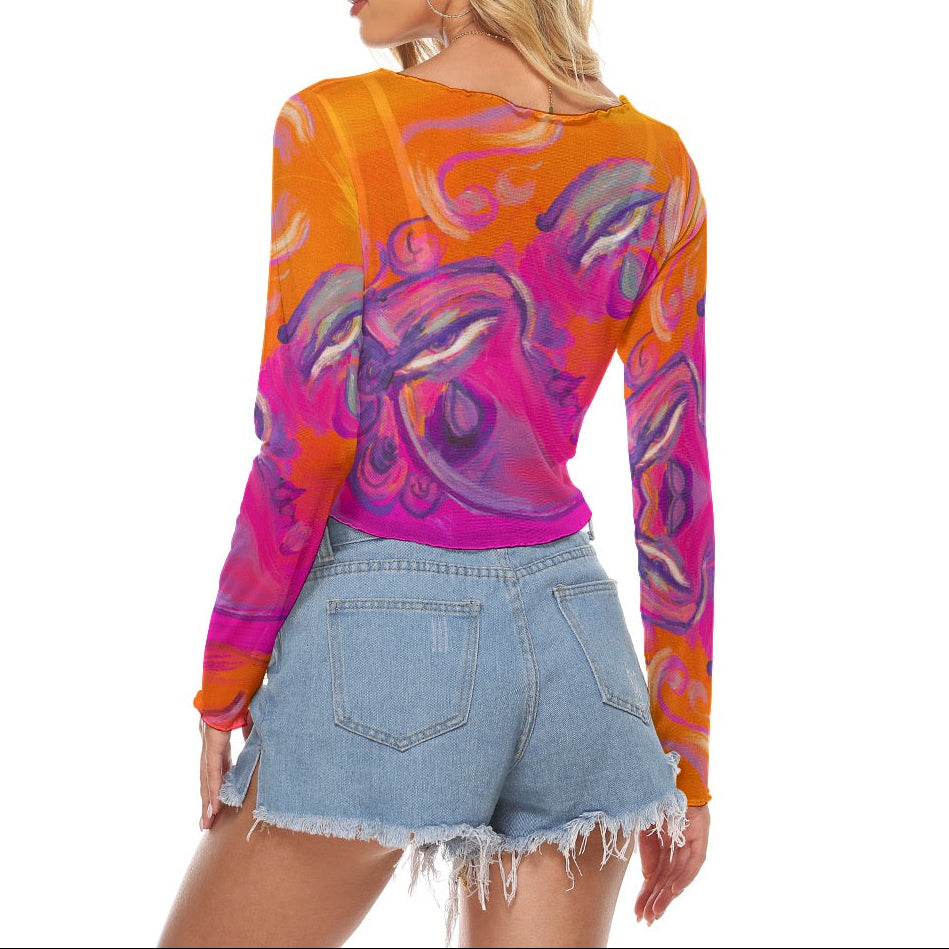 "In The Moment" mesh long sleeve crop top by ArtistNatalie, front view