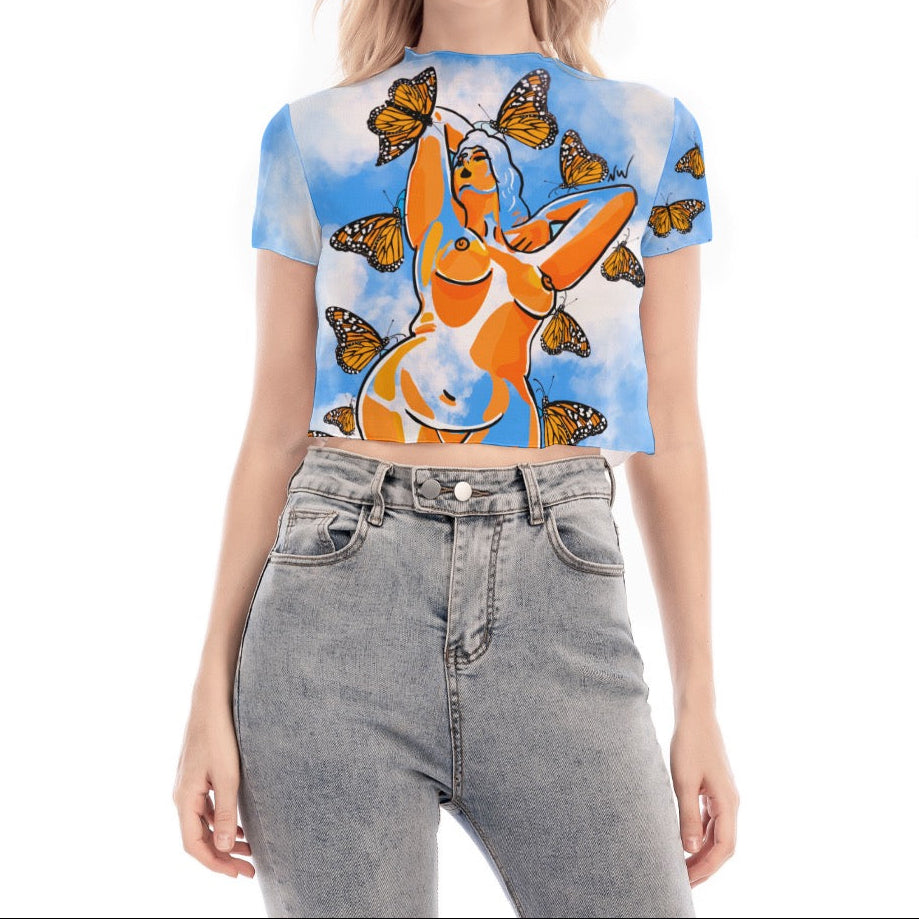 "Carried Away" mesh ultra-cropped top by ArtistNatalie, front view