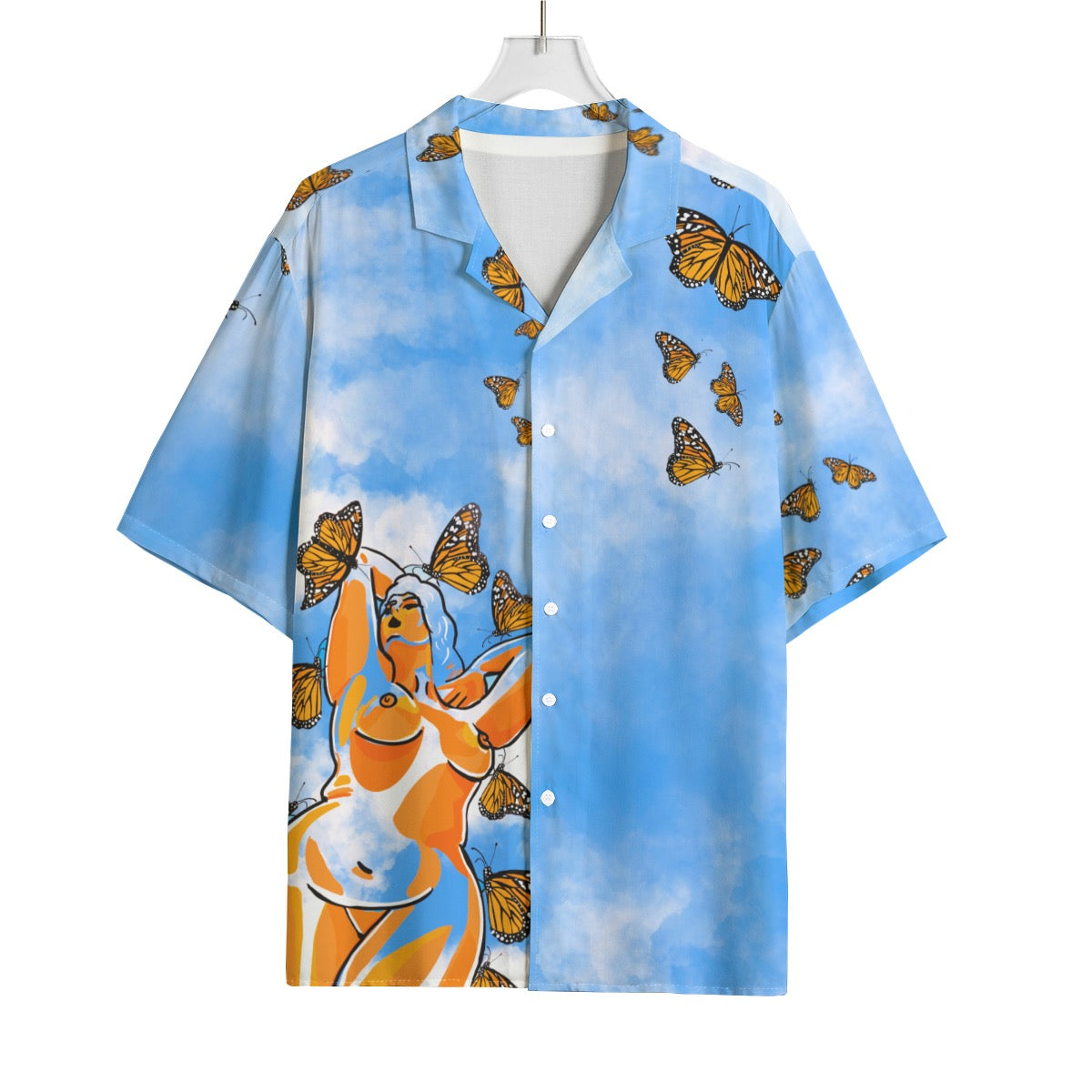 "Carried Away" rayon button up shirt by ArtistNatalie, back view