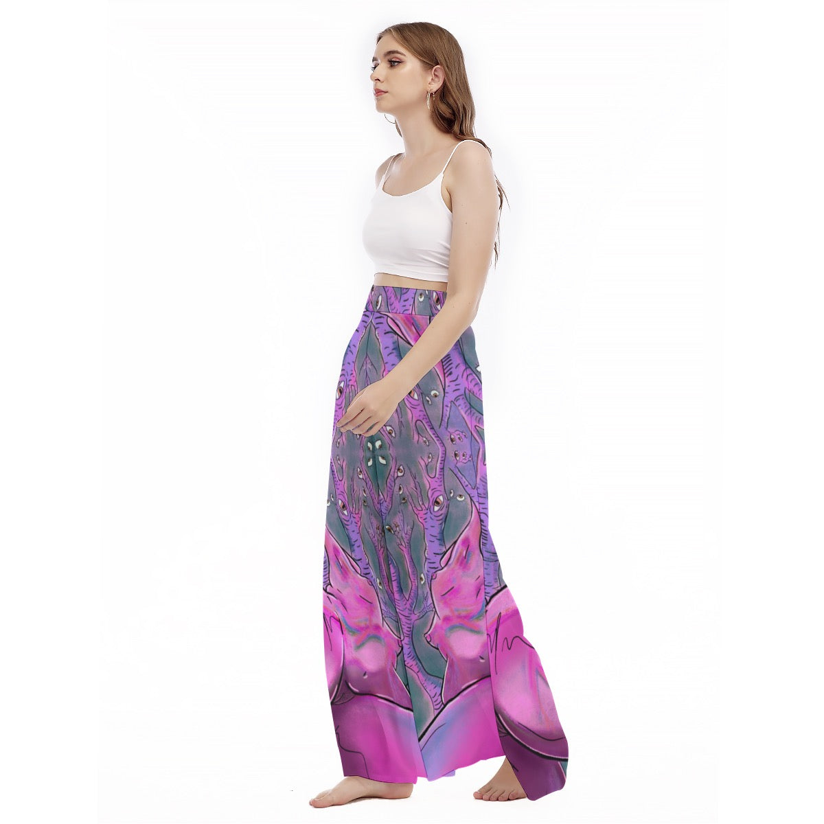 "Can You Ego Death Me Again" high-waisted wide leg pants by ArtistNatalie, styled view