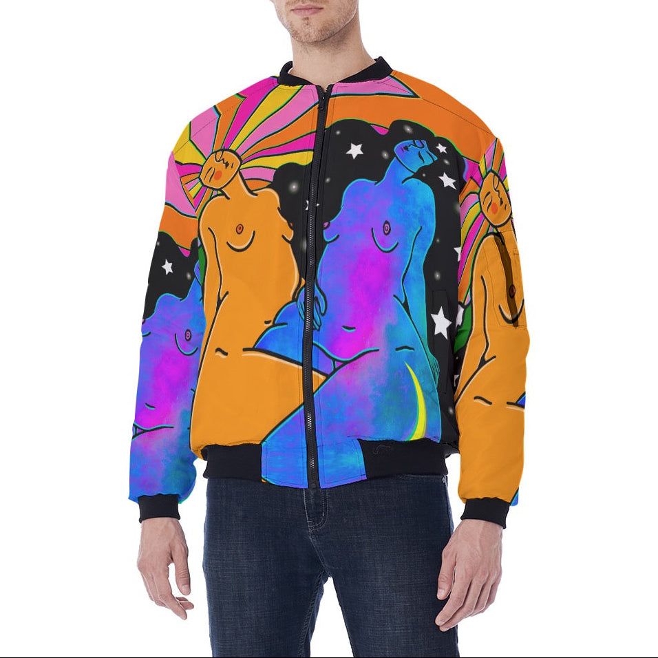 "Embody Love" unisex bomber jacket by ArtistNatalie, detail view