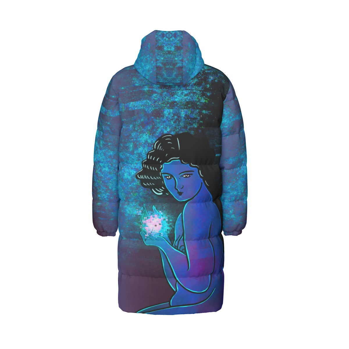 "Energy" long down puffer coat by ArtistNatalie, alternate view