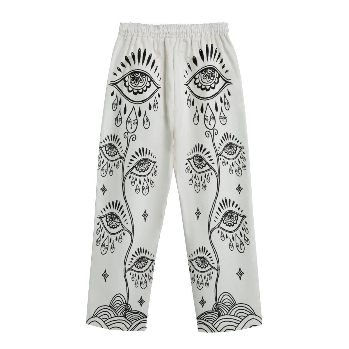 "Eye Grow" cotton straight leg pants by ArtistNatalie, back view