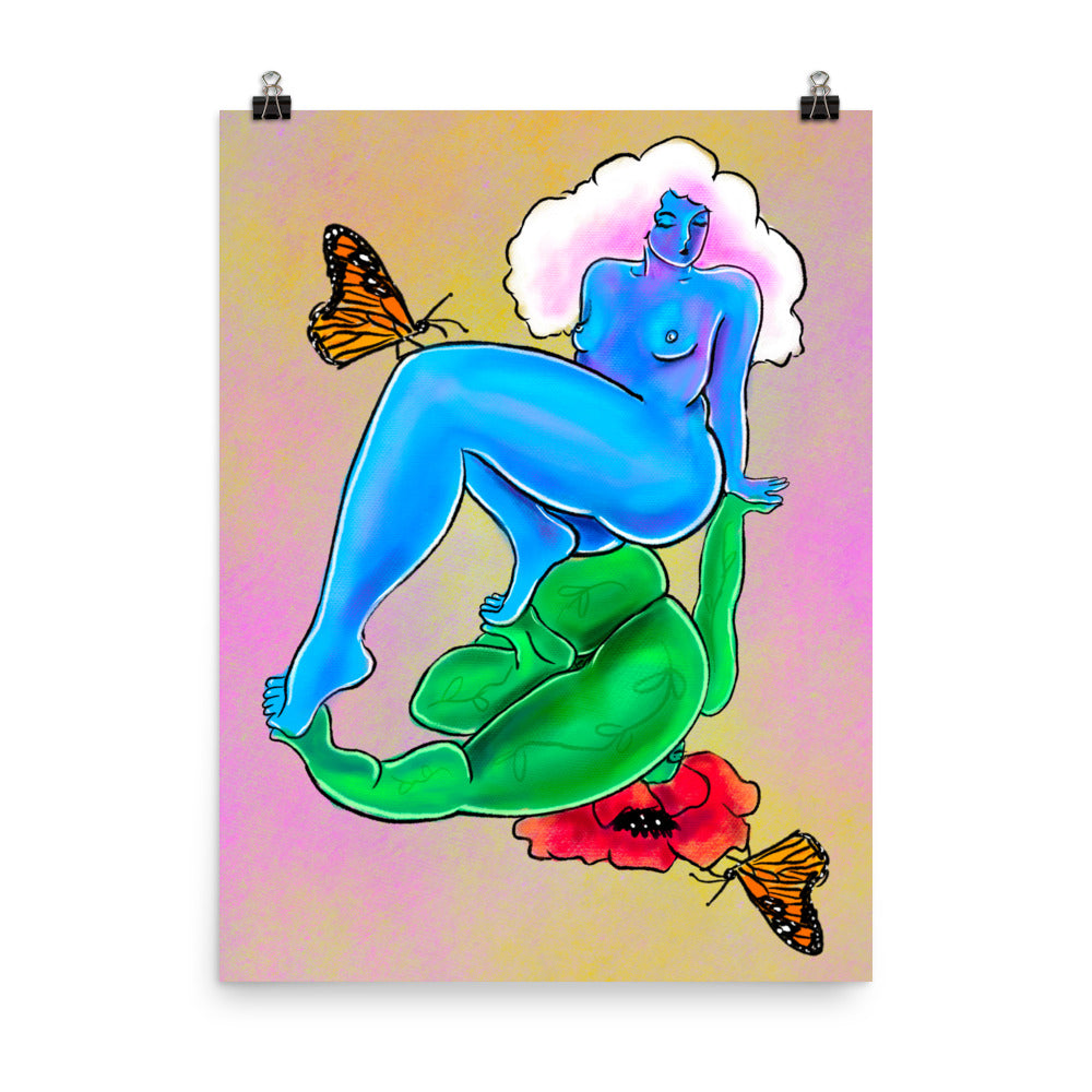 "Earth Meets Sky" art print by ArtistNatalie, framed in a room setting