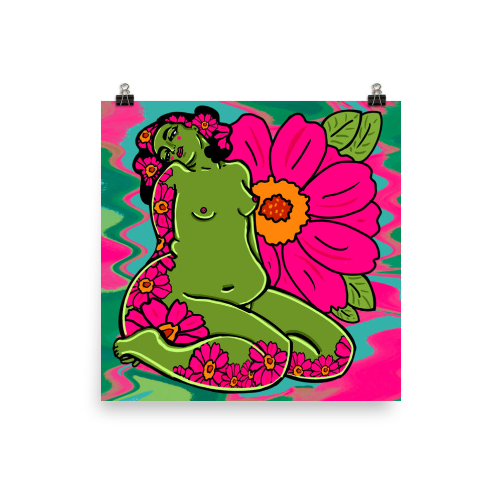 "Soft Like Flowers" art print by ArtistNatalie, framed in a room setting