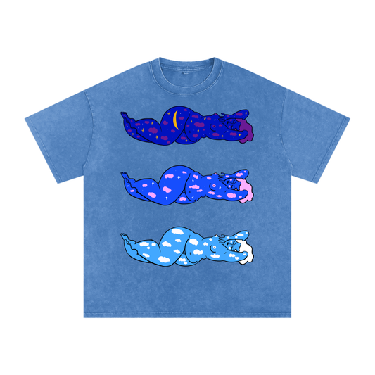 "Endless Sky" acid-washed heavyweight cotton tee by ArtistNatalie, front view