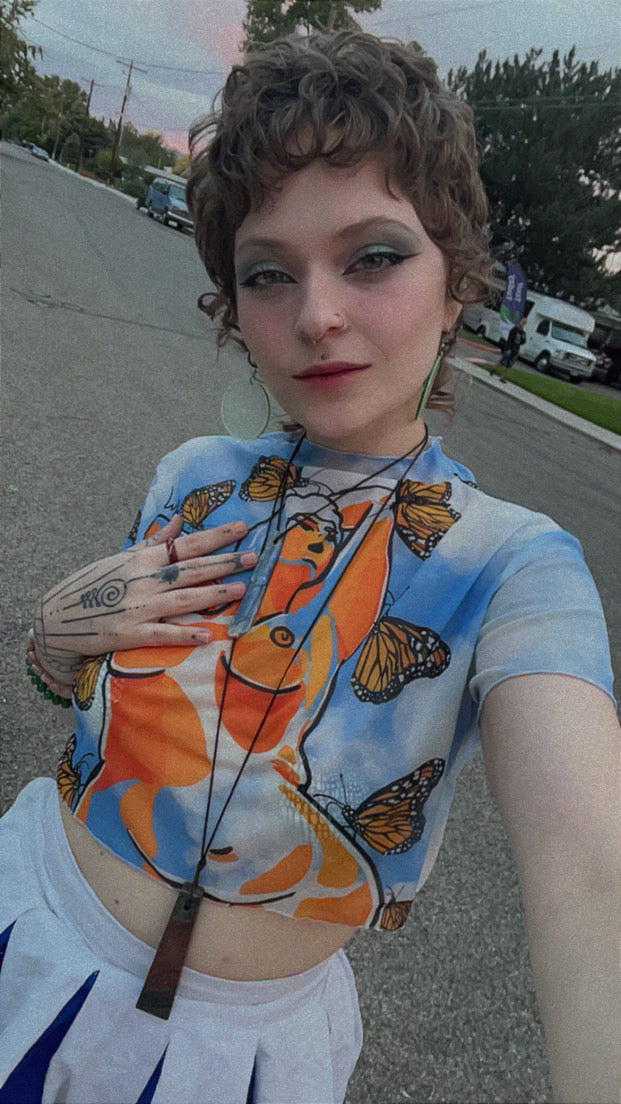 "Carried Away" mesh ultra-cropped top by ArtistNatalie, photo 6Carried Away Short Sleeve Mesh Ultra-Cropped Top