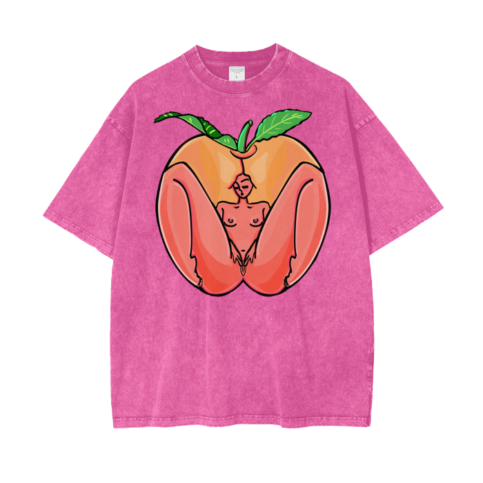 "Peach" acid-washed heavyweight cotton tee by ArtistNatalie, detail view