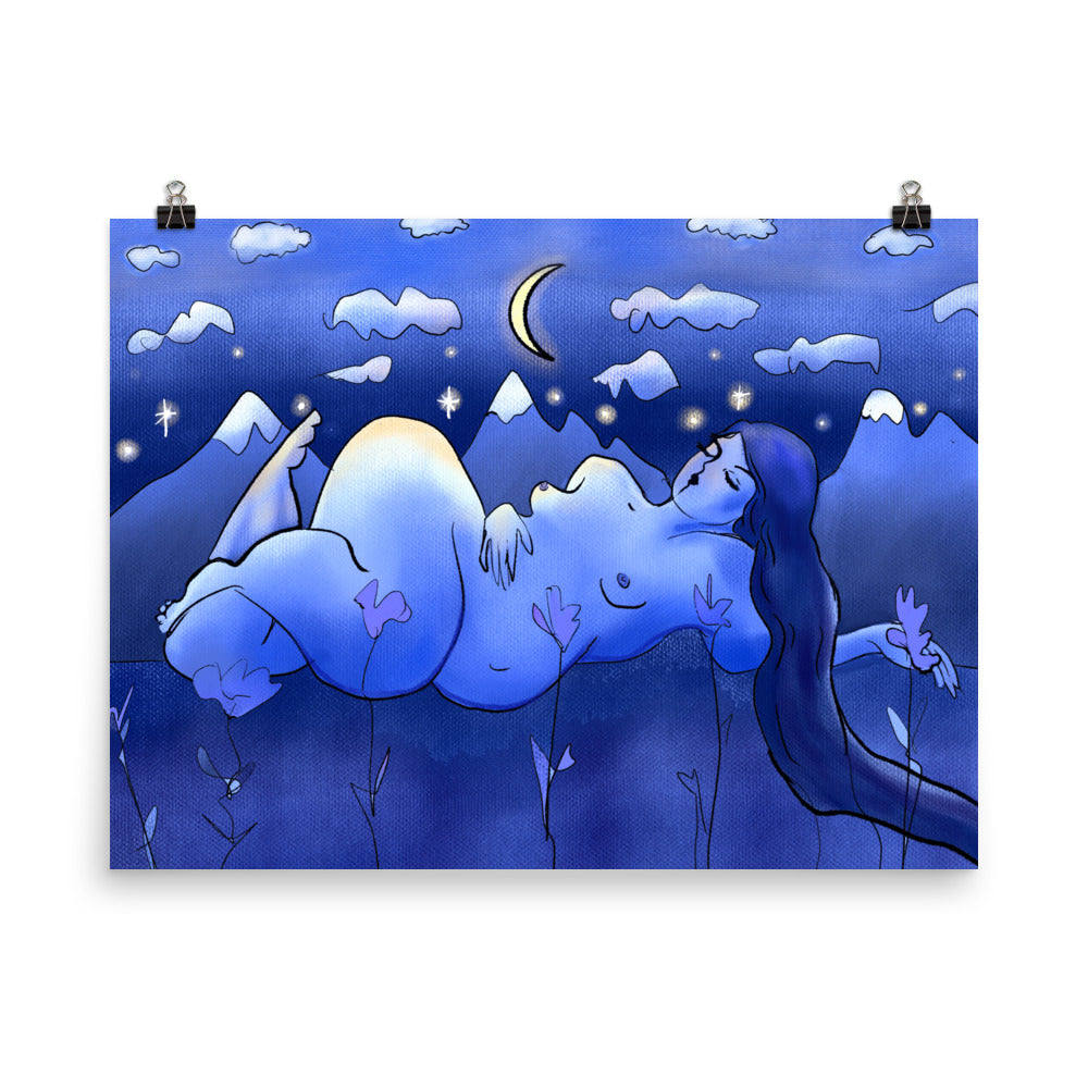 "Moon Kissed" art print by ArtistNatalie, framed in a room setting