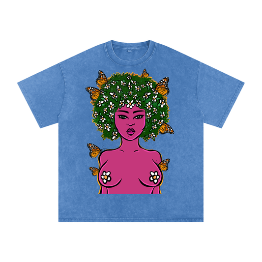 "Blossom" acid-washed heavyweight cotton tee by ArtistNatalie, front view