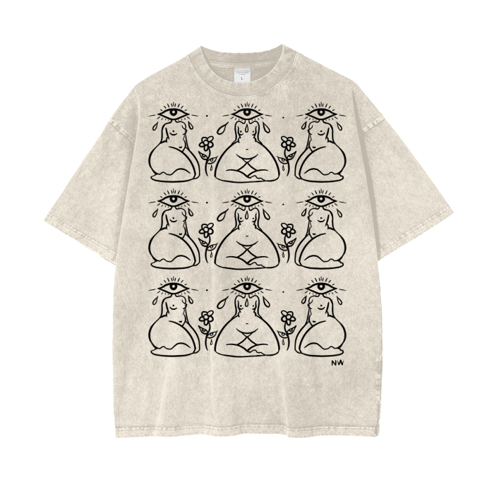 "Everywhere I Look" acid-washed heavyweight cotton tee by ArtistNatalie, front view