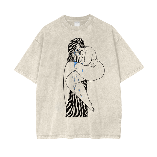 "Overcome" acid-washed heavyweight cotton tee by ArtistNatalie, front view