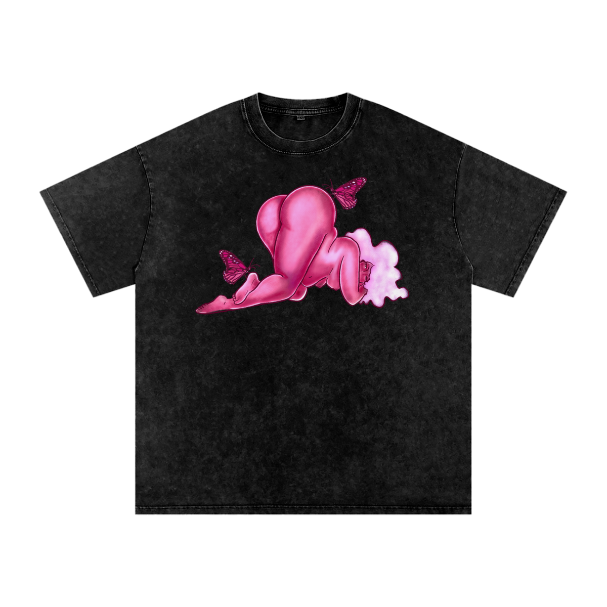 "Hanging Out" acid-washed heavyweight cotton tee by ArtistNatalie, front view