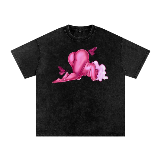 "Hanging Out" acid-washed heavyweight cotton tee by ArtistNatalie, front view