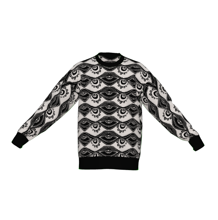 "Eyes on Me" woven sweater by ArtistNatalie, front view