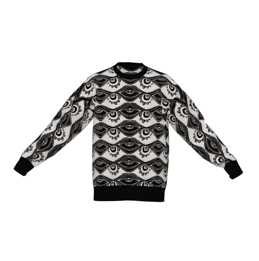 "Eyes on Me" woven sweater by ArtistNatalie, front view