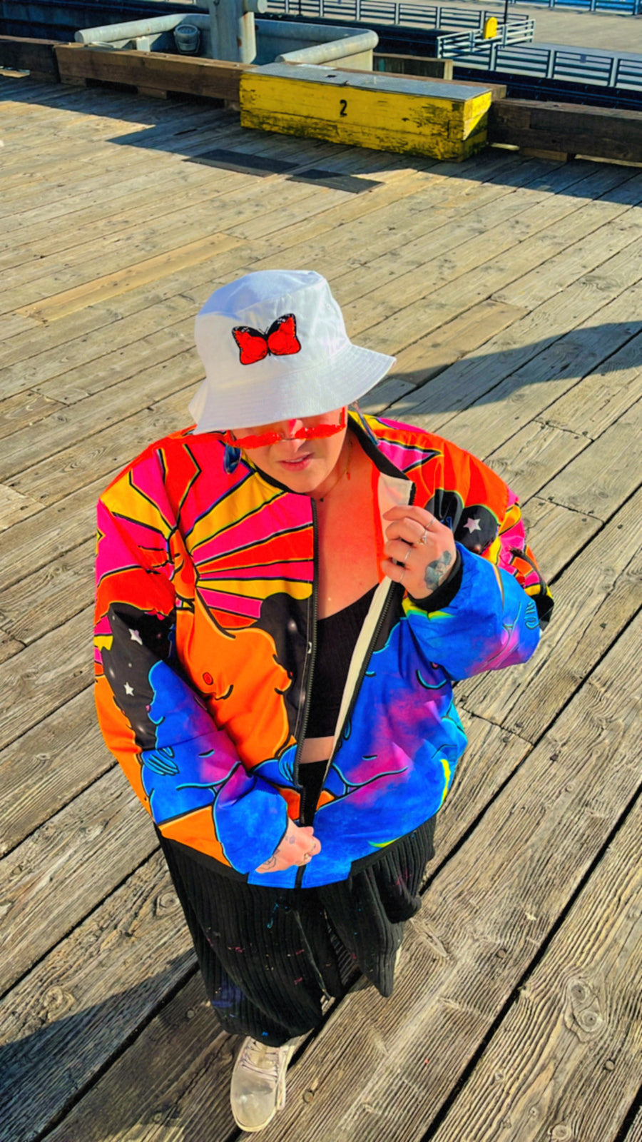 Customer wearing Embody Love Bomber Jacket