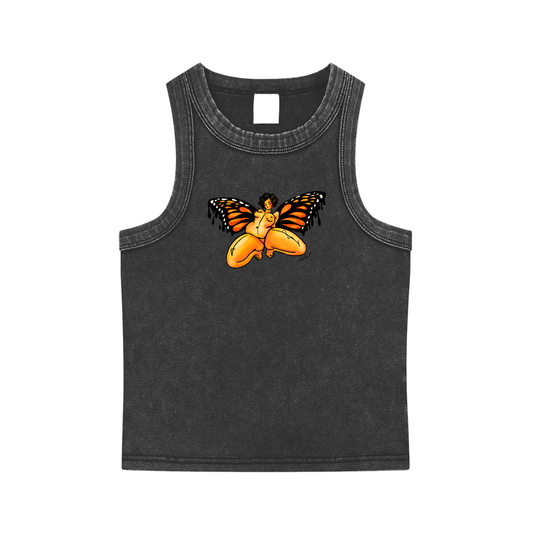 Take Your Wings And Go heavyweight washed tank top by ArtistNatalie, front view
