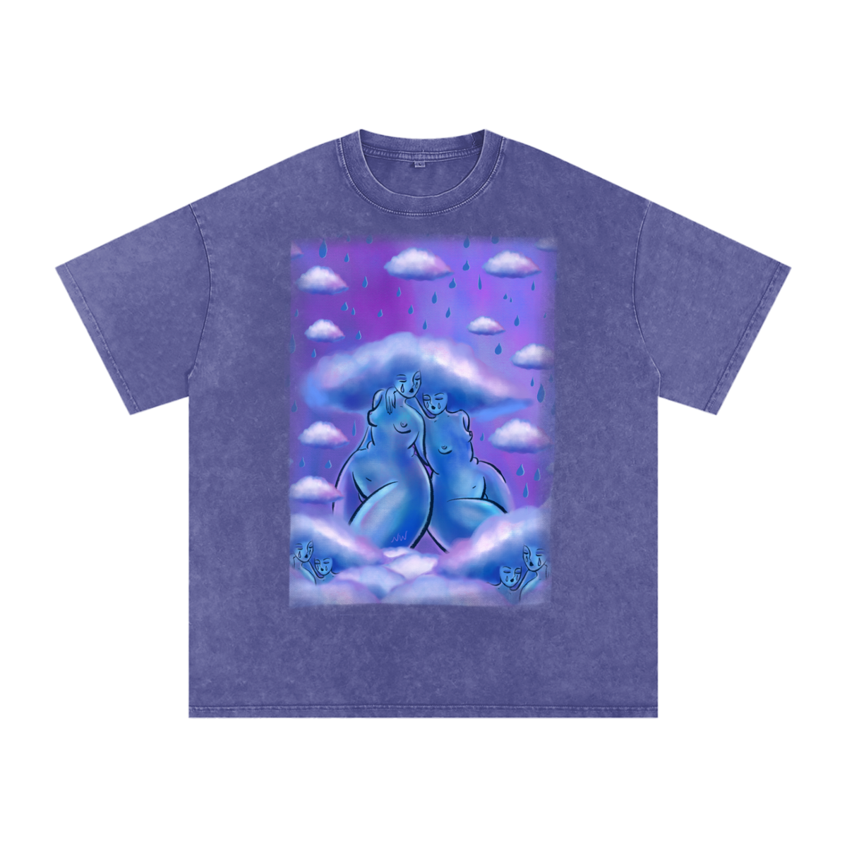 "Cloud Girls Club" acid-washed heavyweight cotton tee by ArtistNatalie, front view