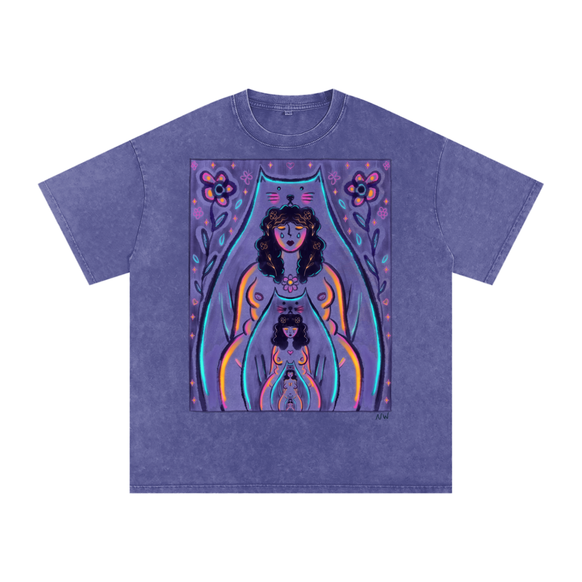 "Endless Being" acid-washed heavyweight cotton tee by ArtistNatalie, detail view