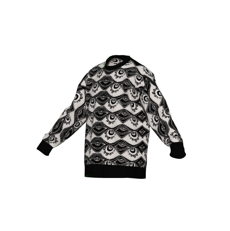 "Eyes on Me" woven sweater by ArtistNatalie, close-up view