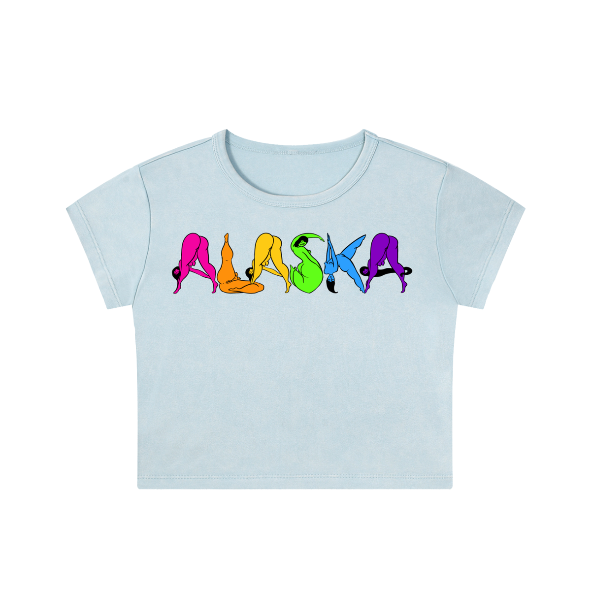 "Rainbow Alaska" acid-washed crop top by ArtistNatalie, front view