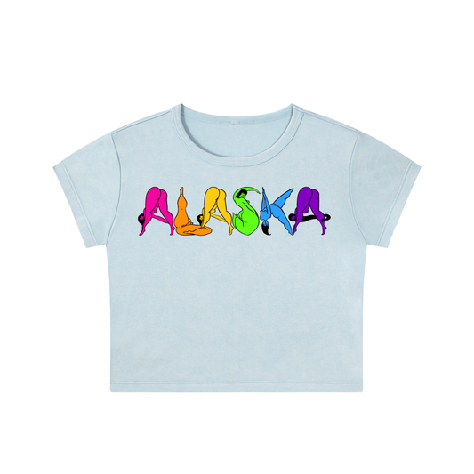 "Rainbow Alaska" acid-washed crop top by ArtistNatalie, front view