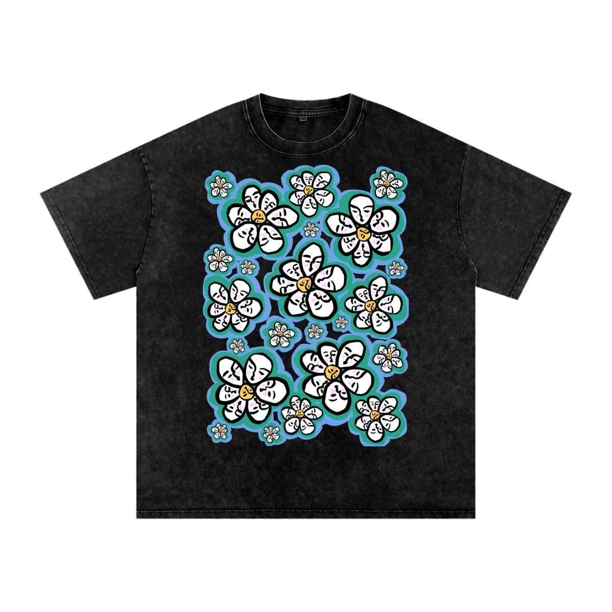 "Continuing" acid-washed heavyweight cotton tee by ArtistNatalie, detail view