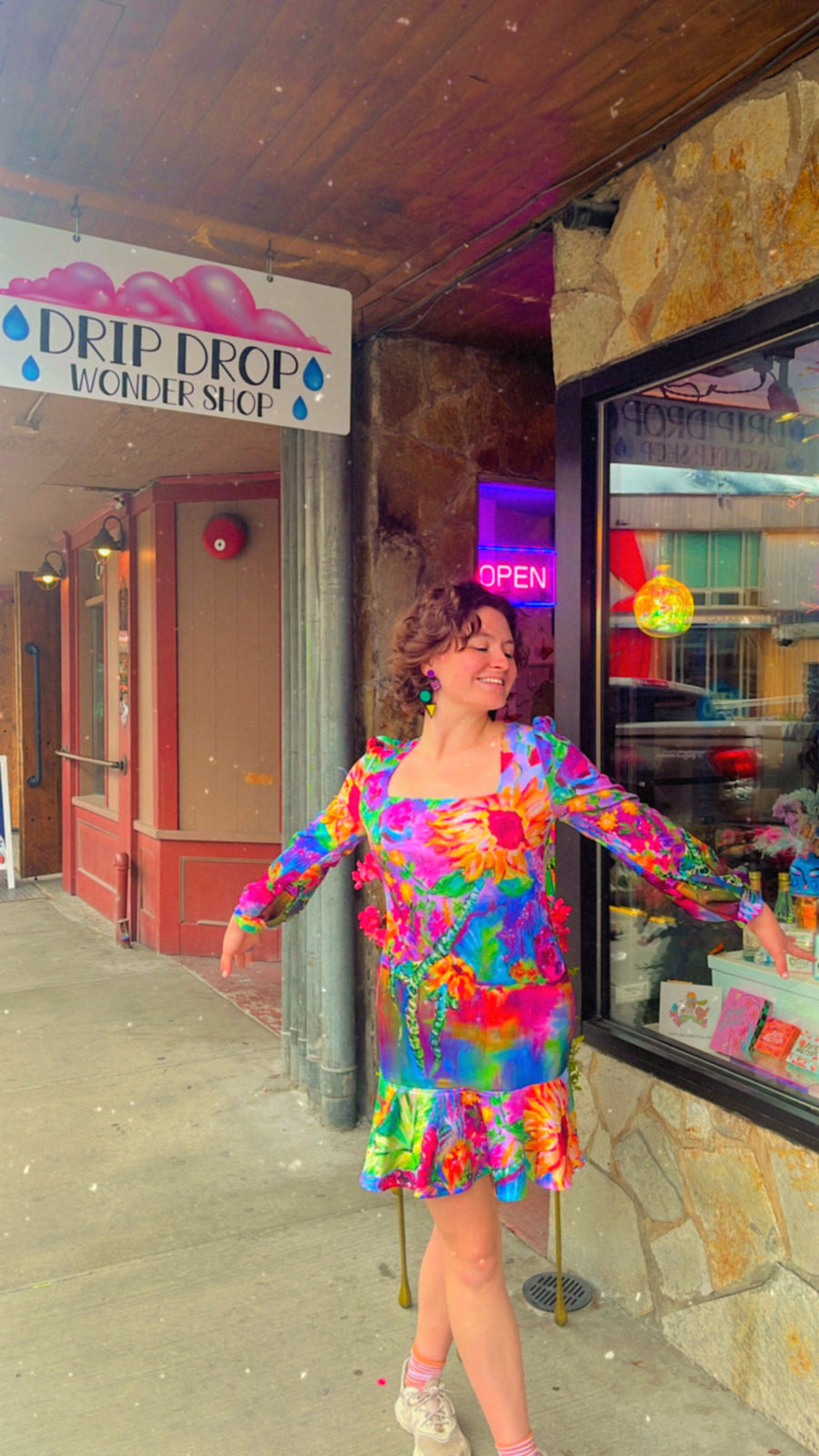Customer wearing Sunflower Daydream Ruffle Mini Dress