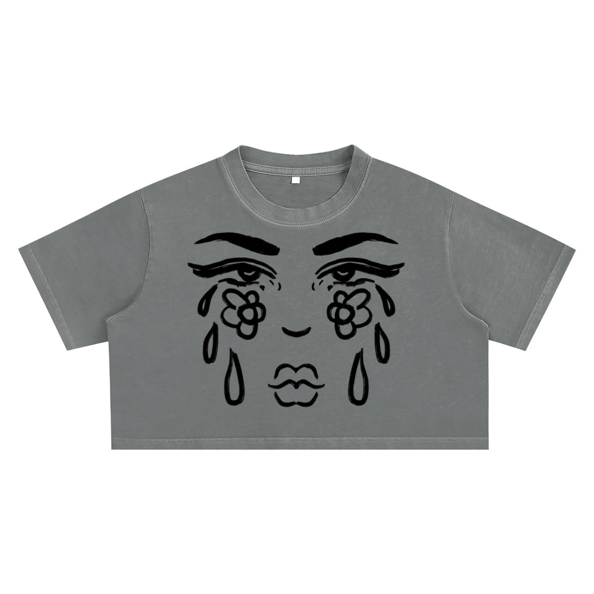 "Cry Face" cloudwash ultra crop tee by ArtistNatalie, front view