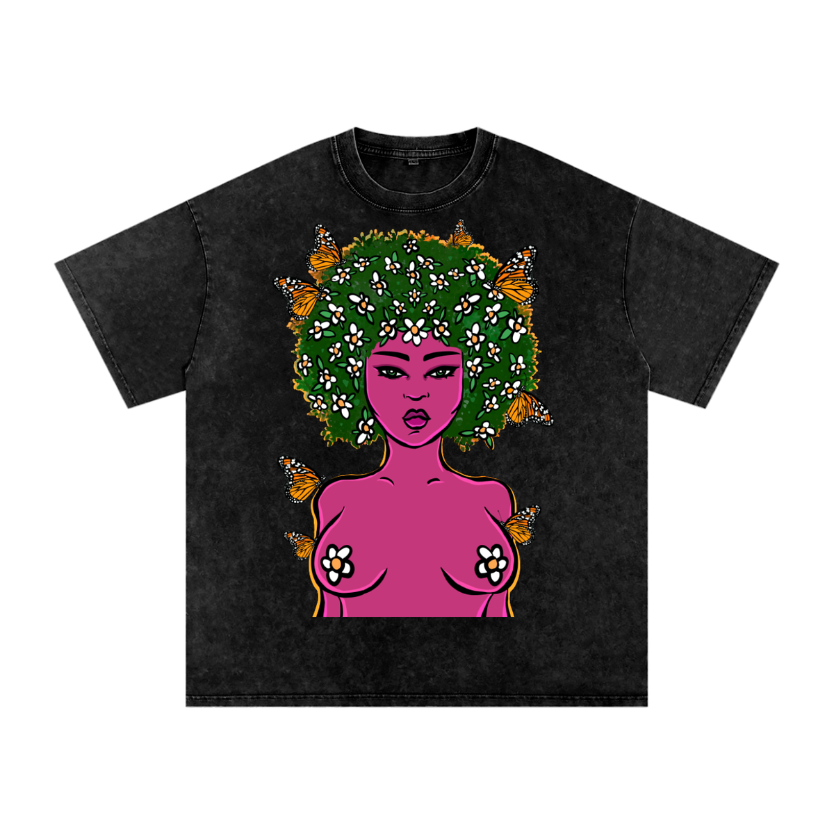 "Blossom" acid-washed heavyweight cotton tee by ArtistNatalie, detail view