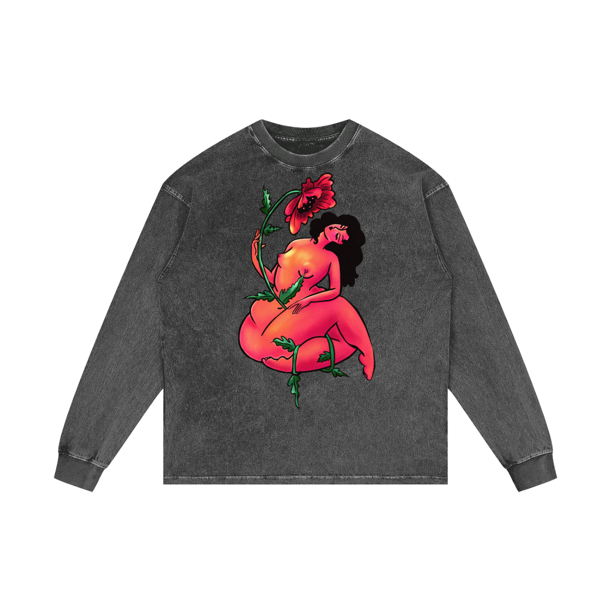 "Romantic with Flowers" acid washed cotton long sleeve tee by ArtistNatalie