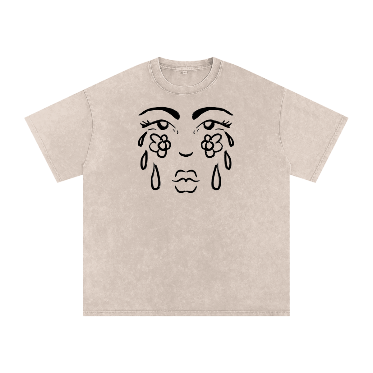 "Water Flowers" acid-washed heavyweight cotton tee by ArtistNatalie, front view