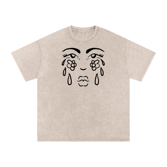 "Water Flowers" acid-washed heavyweight cotton tee by ArtistNatalie, front view