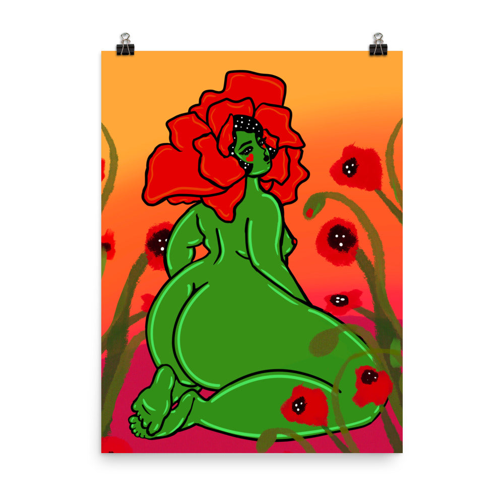 "Poppy" art print by ArtistNatalie, framed in a room setting