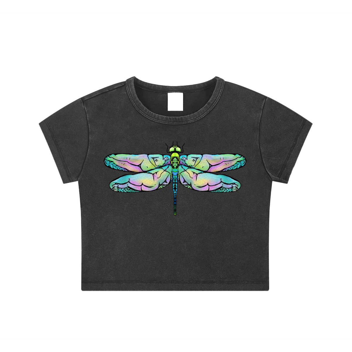 "Dragonfly" acid-washed crop top by ArtistNatalie, front view