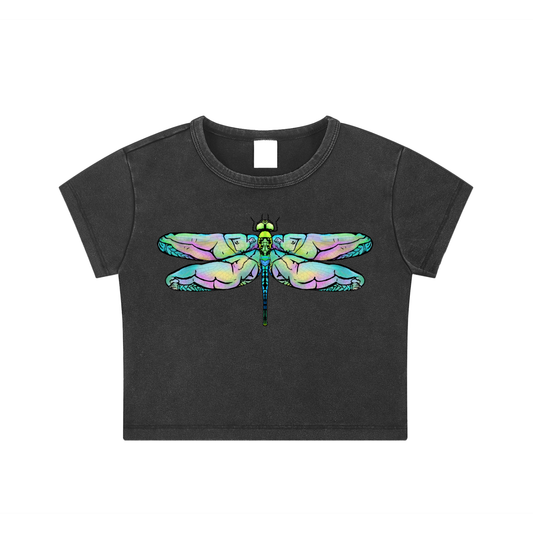 "Dragonfly" acid-washed crop top by ArtistNatalie, front view