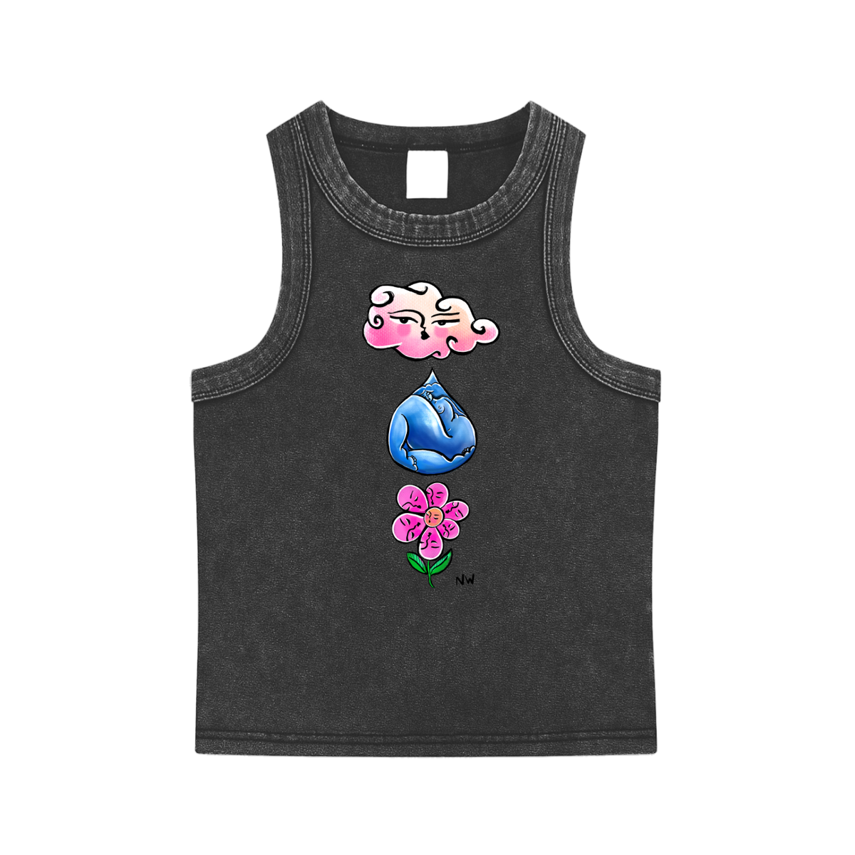 Before I Was A Flower, I Was A Cloud heavyweight washed tank top by ArtistNatalie, front view