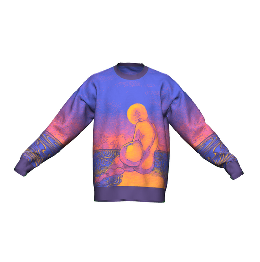 "Sunset On The Old Me" woven sweater by ArtistNatalie, front view