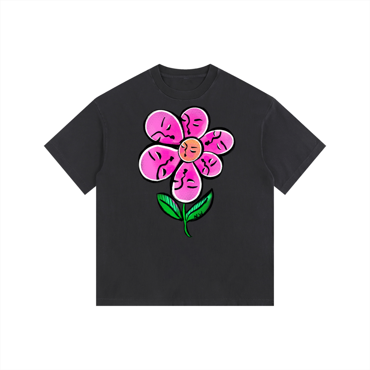 "Flower Face" retro washed cotton tee by ArtistNatalie, photo 3