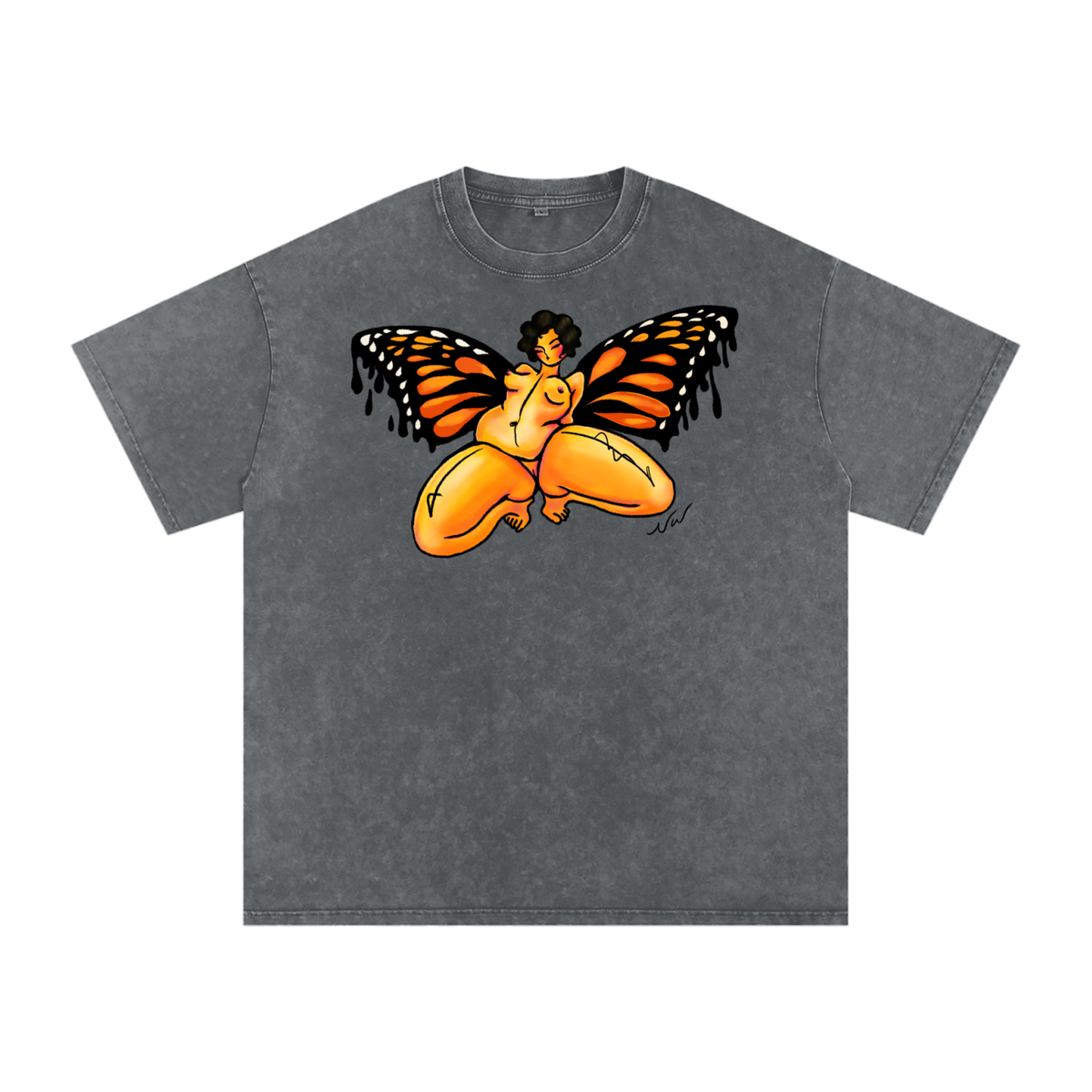 "Take Your Wings And Go" acid-washed cotton tee by ArtistNatalie, front view