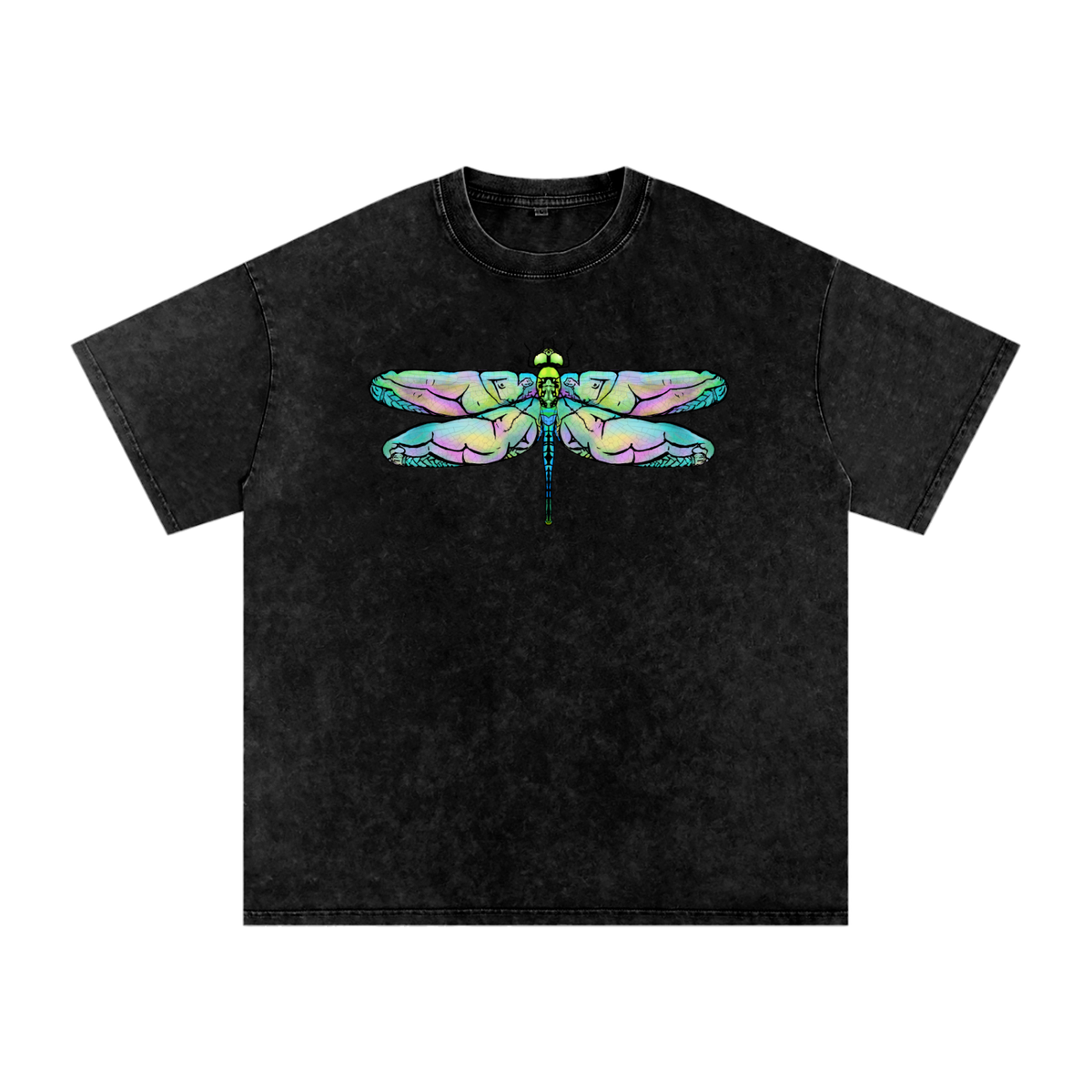 "Dragonfly" acid-washed heavyweight cotton tee by ArtistNatalie, front view