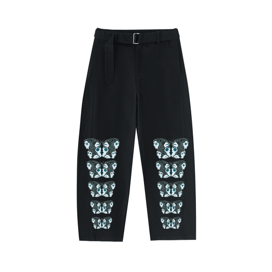 "Eye Flower" barrel leg cotton chino pants by ArtistNatalie
