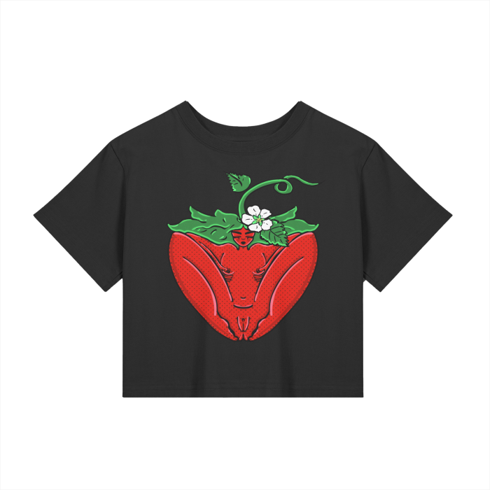 "Strawberry" fitted baby tee by ArtistNatalie, front view